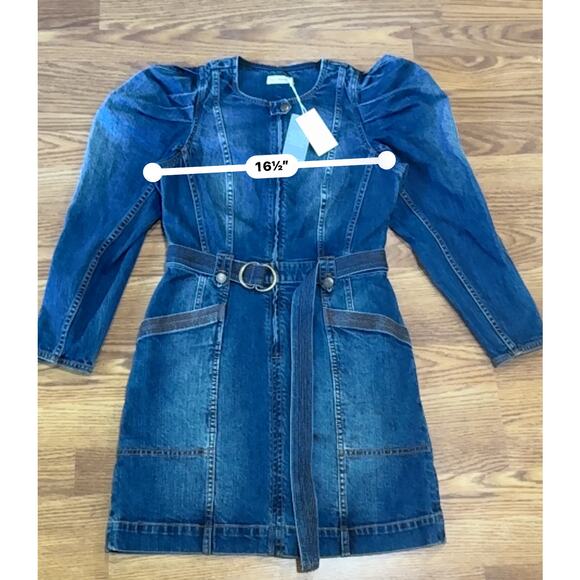 ULLA JOHNSON Cori Dress Dark Wash denim long puff sleeve romper size 4 - Picture 4 of 15